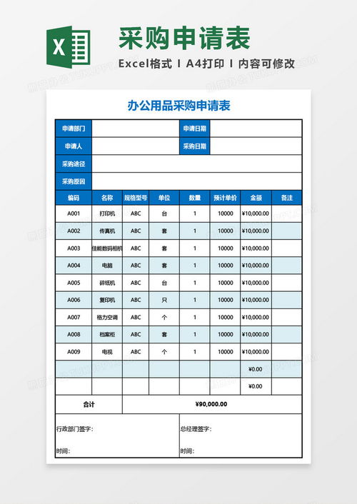 公司办公用品采购申请表excel模板下载 熊猫办公